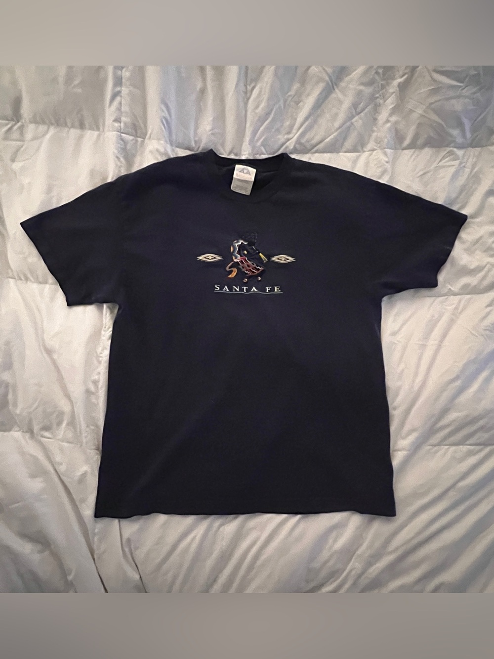 Y2k Triple A Black Santa Fe Embroidered Kokopelli Short-Sleeve Tee